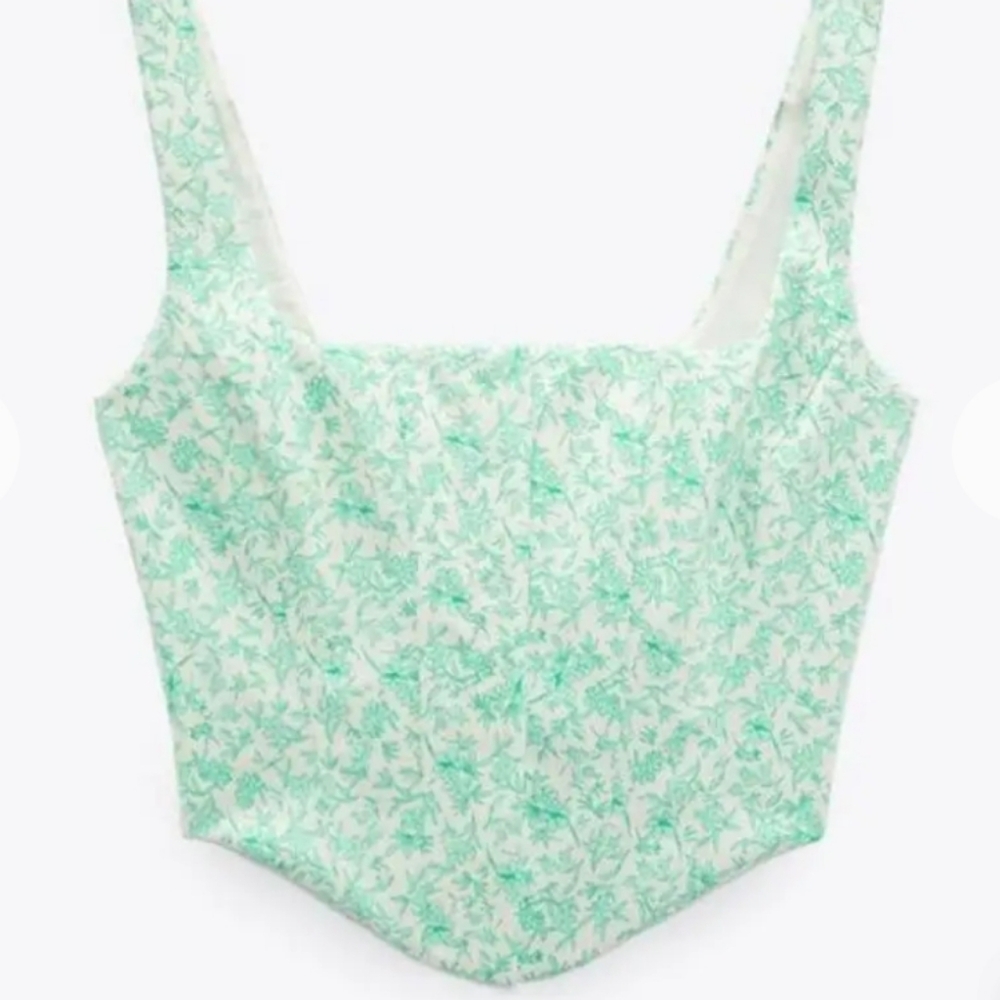 Zara Green Floral Corset Style Top. Size XS.